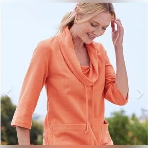 Soft Surroundings M $80 Shirt NWT Apricot Tunic Cowl Neck Beach Nautical Comfy